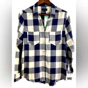 Tinsel Hattie Blue and White Two
Pocket Checkered Plaid Shirt, Size S